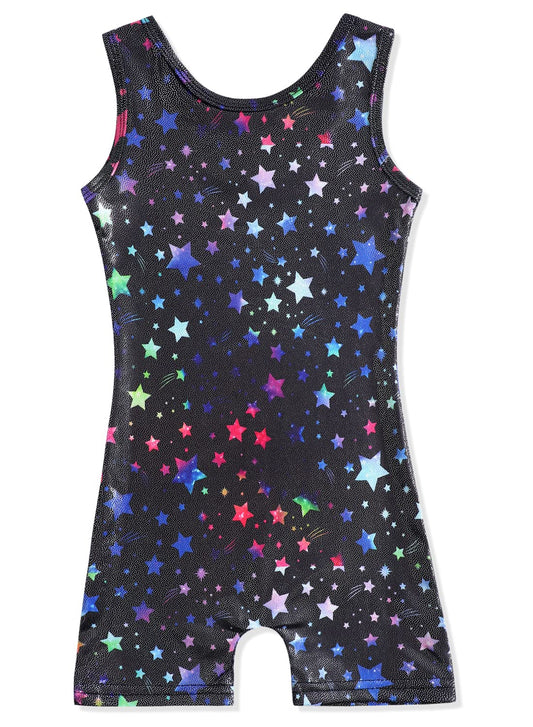 HOZIY Girls Gymnastics Leotards with Shorts for Kids Tumbling Outfits 5t size 5-6 Years Old Fancy Colorful Stars Cosmos Galaxy Biketards Apparel