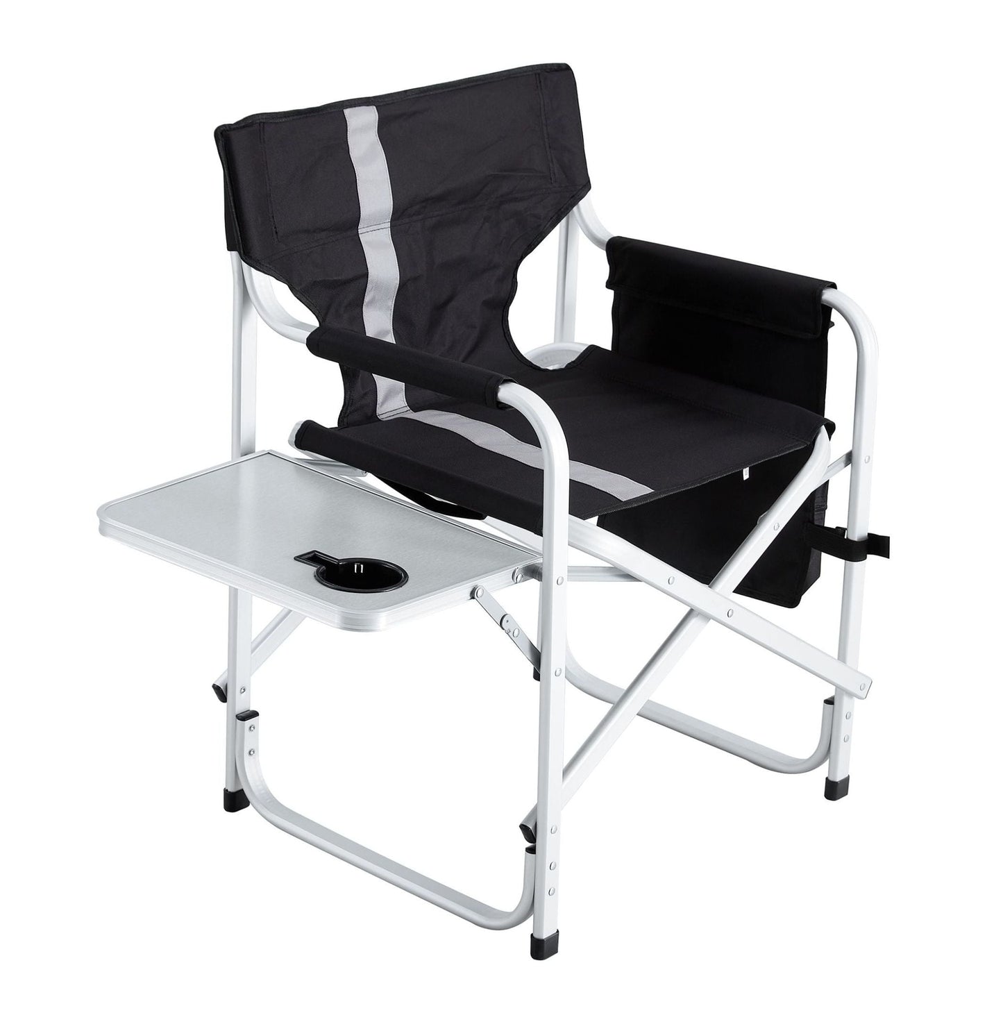 1-piece Padded Folding Outdoor Chair with Side Table and Storage Pockets, Lightweight Oversized Directors Chair for indoor, Outdoor Camping, Picnics and Fishing, Black/Grey Black+ Gray