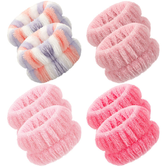 Chuangdi 4 Pairs Wrist Bands for Washing Face Wrist Spa Microfiber Wash Towel Band Scrunchies Absorbent Wristbands Sweatband for Women Prevent Liquid from Spilling(Vivid Colors)