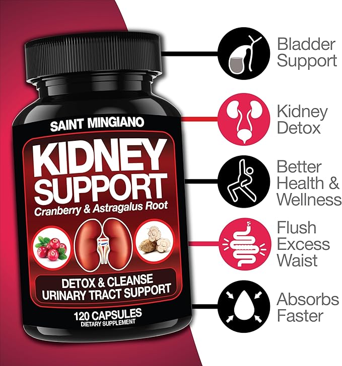 Kidney Support Cleanse Detox & Repair -120 Capsules - Cranberry & Astragalus Root Pills for Women and Men | High Strength Liver Cleanse Detox Supporting Urinary Tract Health & Bladder Health