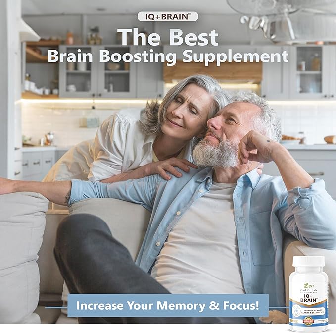 IQ+ Brain - Caffeine-Free, Clinically Tested Focus, Concentration, Memory & Energy, Natural Plant-Based Herbal Supplement, No Added Vitamins/Minerals/Mushroom/Sugar (30 Softgels)