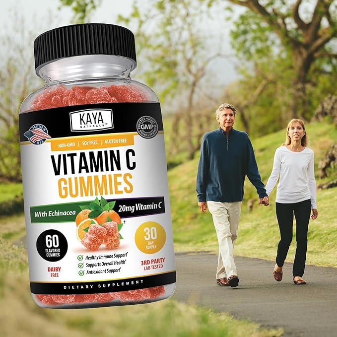 Kaya Naturals Immune Support Gummies, Zinc, Vitamin C, Echinacea, and Electrolytes, Immune Support Supplement, Caffeine Free, Non-GMO - Gluten Free - Great Flavored Gummy Vitamin Supplement 60 Count