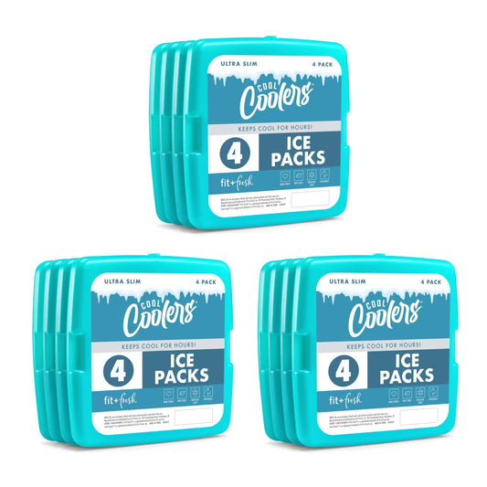 Cool Coolers by Fit + Fresh, Reusable & Long-Lasting Slim Ice Packs, Cold Packs for Lunch Boxes, Ice Packs for Lunch Bags, Green 12 Pack