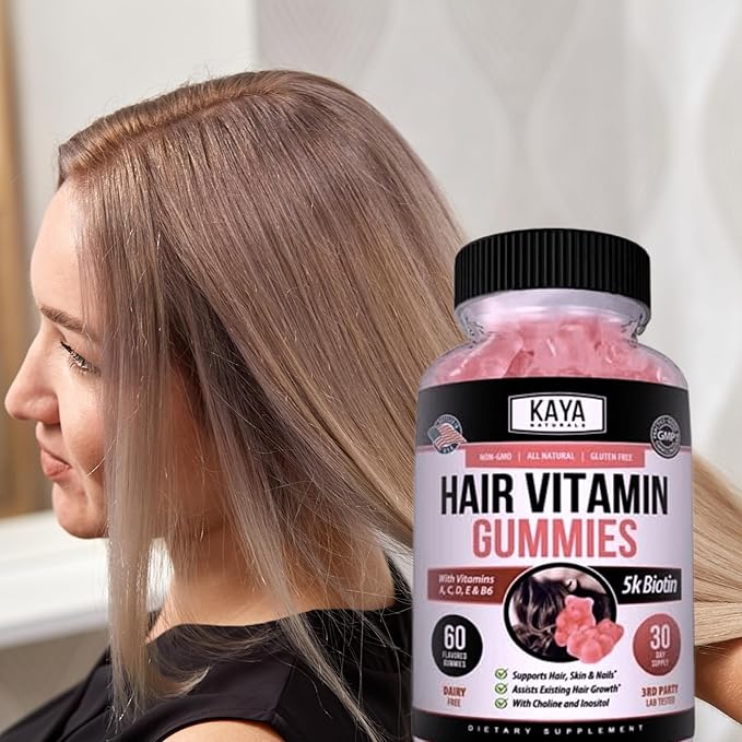 Kaya Naturals Hair Growth Gummies - Biotin 5000mcg Vitamins for Healthy Hair, Skin, and Nails - Beauty Supplement for Women or Men - 60 Count - Blueberry Flavor