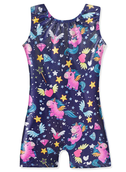 Kids Unicorn Leotards Gymnastics with Shorts for Little Girls 5t Size 5-6x Biketard Deep Purple Unicorn Heart Diamond Tumbling Outfits Leo Gym Gymnastic Clothes Apparel Clothing Sparkle
