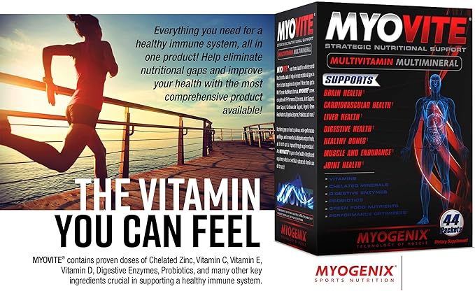 Myogenix Myovite Multivitamins for Athletes - High Performance Vitamins For Men and Women Athletes, Easy-to-Swallow Daily Vitamins (44 Packets/Box)
