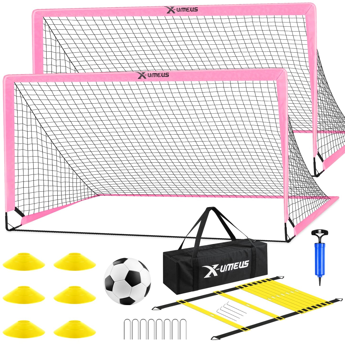 Kids Soccer Goals for Backyard Set of 2, 6x4 ft Portable Pop Up Soccer Goal Training Equipment with Soccer Ball, Ladder and Cones, Soccer Nets for Backyard for Kids Youth Toddler Outdoor Sports Game