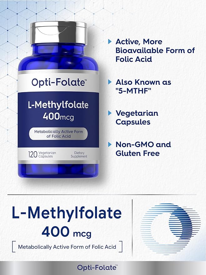 Carlyle L Methylfolate 400mcg | 120 Capsules | Vegetarian | Non-GMO, Gluten Free | Optimized and Activated Methyl Folate | by Opti-Folate