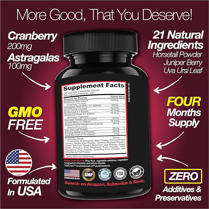 Kidney Support Cleanse Detox & Repair -120 Capsules - Cranberry & Astragalus Root Pills for Women and Men | High Strength Liver Cleanse Detox Supporting Urinary Tract Health & Bladder Health