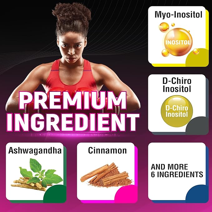Inositol Supplement - Myo-Inositol and D-Chiro Inositol Plus Ashwagandha, Berberine, Cinnamon and 5 Mores - 120 Capsules