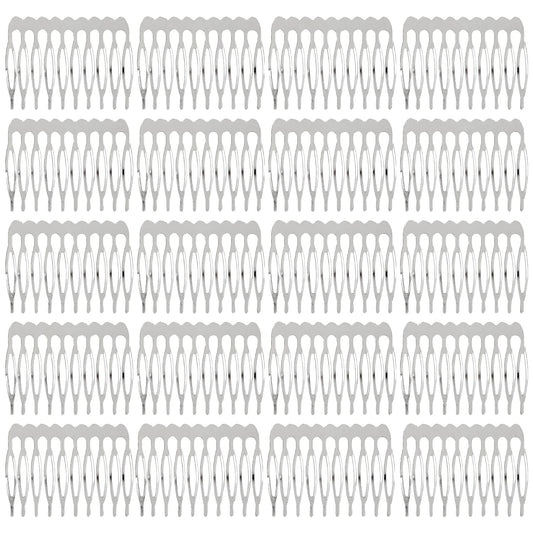 Lawie 20 Pack Bulk 10 Teeth Silver Metal Side Hair Combs Plain Blank Crafting DIY Wire Slide Combs Wedding Bridal Veil Combs Decorative Crowns Headpiece French Twist Clip Hair Accessories for Women