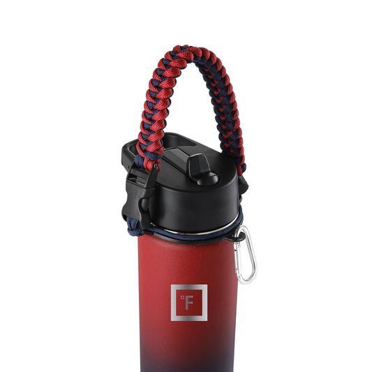 IRON °FLASK Paracord Handle - Fits Wide Mouth Water Bottles - Durable Carrier, Secure Accessories, Survival Strap Cord, Safety Ring, and Carabiner - Seven Core Paracord Bracelet