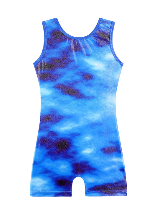 HOZIY toddler girls leotards for gymnastics with shorts kids 5t size 5-6 years blue tie dye dance clothes biketards sparkle