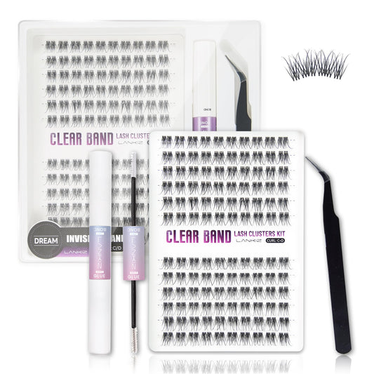Lash Clusters Kit – LANKIZ Wispy & Fluffy Natural Eyelash Extensions, Invisible Band Individual Lashes Clusters, C+D Curl DIY Lash Extension Kit with Bond & Seal Glue for Beginners (Dream)