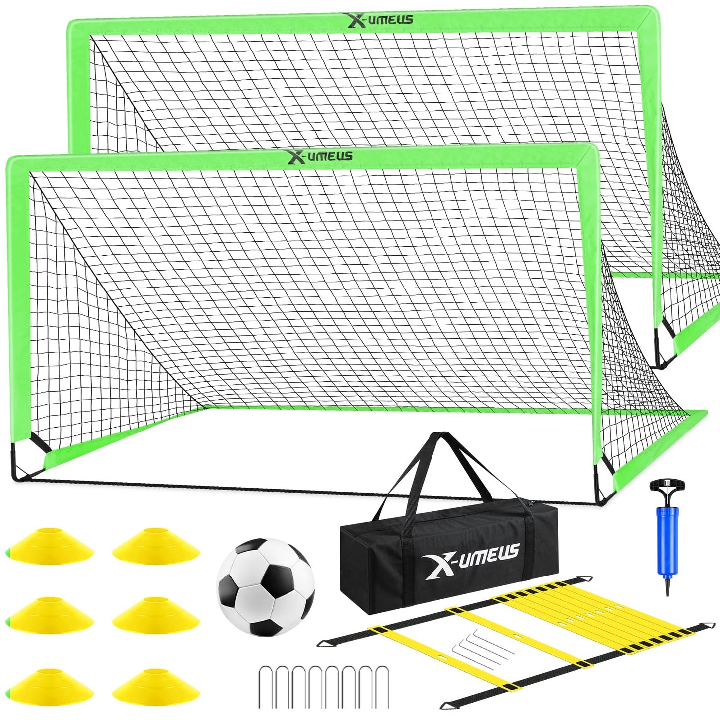 Kids Soccer Goals for Backyard Set of 2, 6x4 ft Portable Pop Up Soccer Goal Training Equipment with Soccer Ball, Ladder and Cones, Soccer Nets for Backyard for Kids Youth Toddler Outdoor Sports Game