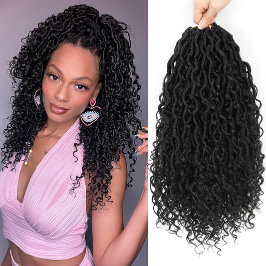 Col Bling 12 Inch 8 Packs Goddess Locs Crochet Hair Faux Locs Crochet Hair for Women Pre Looped River Locs Crochet Hair with Curly Ends Synthetic (12 Inch 8 Packs, #1B)