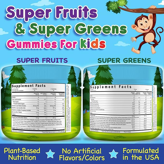 Infusions Super Fruit and Super Green Gummies for Kids 180 Count Superfood Blend Soft and Delicious Gluten Free Non-GMO