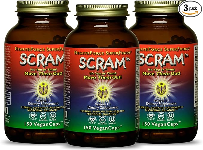 HealthForce SuperFoods Scram - Herbal Supplement with Milk Thistle, Wormwood & Black Walnut - Digestion Support Capsules - 150 Vegan Capsules (Pack of 3)