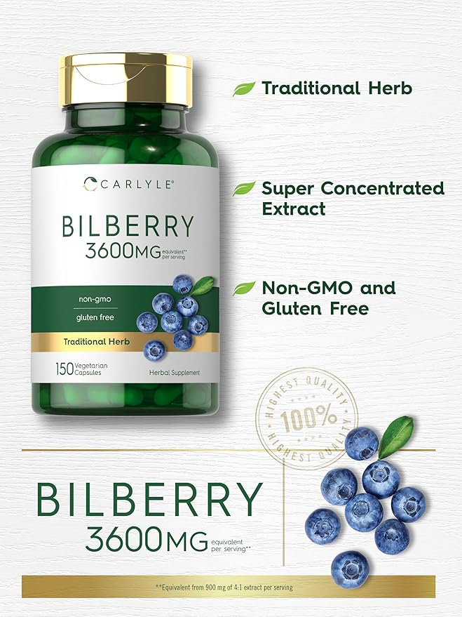 Carlyle Bilberry Extract Capsules | 3600mg | 150 Count | Vegetarian, Non-GMO, Gluten Free Fruit Supplement