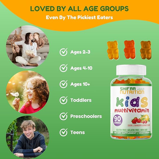 Halal Kids Multivitamin Gummies, 45-90 Days Supply, with All Essential Kids Vitamins. Toddler Vitamins with Vitamin C, D, Zinc, A, E, B6, B12, Biotin | Halal Gummy Vitamins for Kids