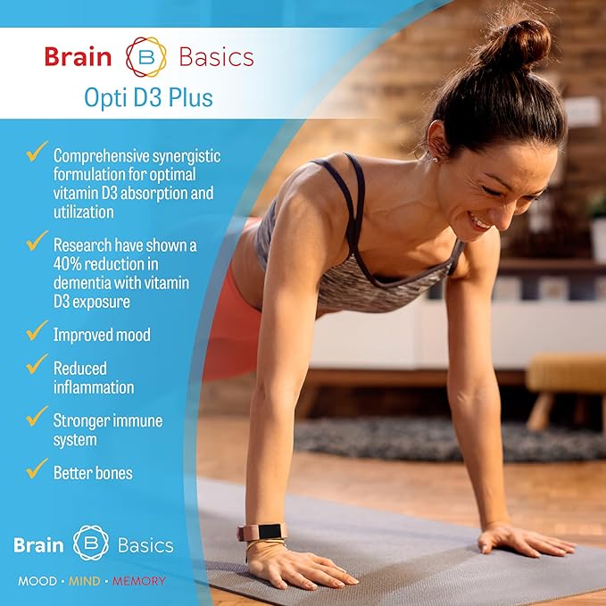 Brain Basics Opti D3 Plus | Vitamin D3 K2 5,000IU, Vitamin K1, and Magnesium | 90 Servings