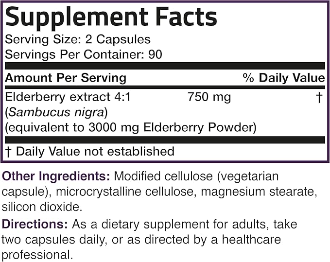 Bronson Elderberry Extra Strength, Supports Healthy Immune System & Antioxidant Protection, Non GMO, 180 Vegetarian Capsules