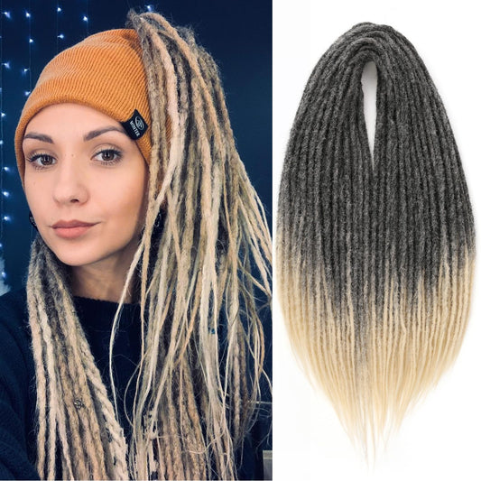 Leeven Black to Blonde Double Ended Dreadlock Extensions 24 Inch 0.6 cm Width Thin Synthetic DE Dreads Crochet Dreads 10 Strands Handmade Loc Extensions for Women Men