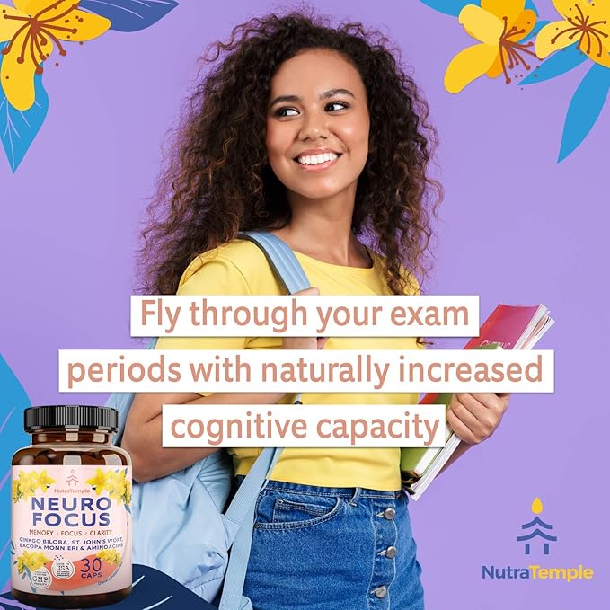 Brain Booster Gingko Biloba Supplement - Nootropics for Mind, Focus, Memory, Clarity with Bacopa Monnieri, St. Johns Wort - 30 Brain Food Capsules