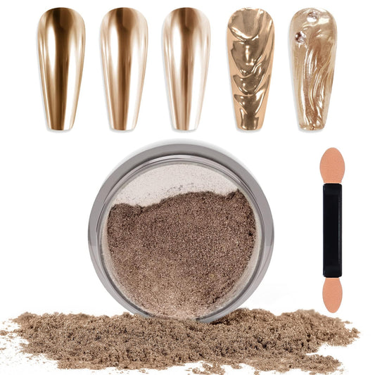 Laza Chrome Nail Powder Mirror Effect Metallic Dust Holographic Glitter Glazed Manicure Decoration Reflective Pigment for DIY Gel Polish Nail Art, Resin Craft, Gifts - Champagne Gold