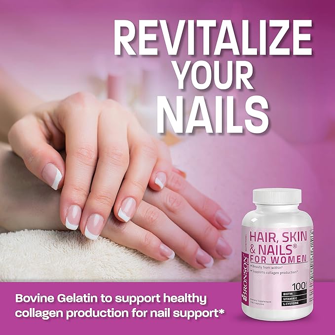 Bronson Hair, Skin & Nails with Biotin Extra Strength Vitamin Supplement for Women, 100 Capsules