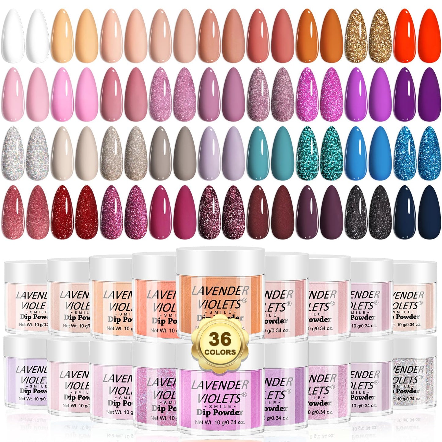 Lavender Violets 36 Colors Dip Powder Nail Kit Starter Fast Dry Dipping Powder Color Set White, Nude, Pink, Red, Blue for French Nail Art M952