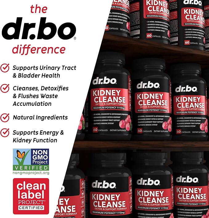 Kidney Cleanse Detox Support Supplement - Natural Cranberry, Juniper Berries, Buchu & Uva Ursi Extract to Support Kidneys, Bladder & Urinary Tract Health Supplements - Herbal Renal Blend Formula Pills