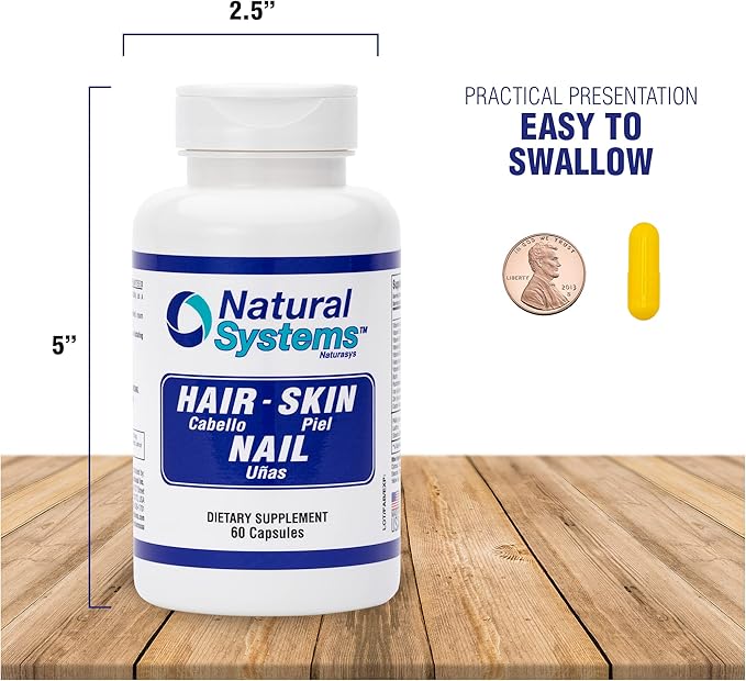 Hair Skin and Nails Vitamins Supplement 60 Capsule by Natural Systems - Strong Nails and Hair Growth Vitamins for Women and Men - Natural Biotin Hair Skin and Nails Vitamin - Skin Protection Vitamins