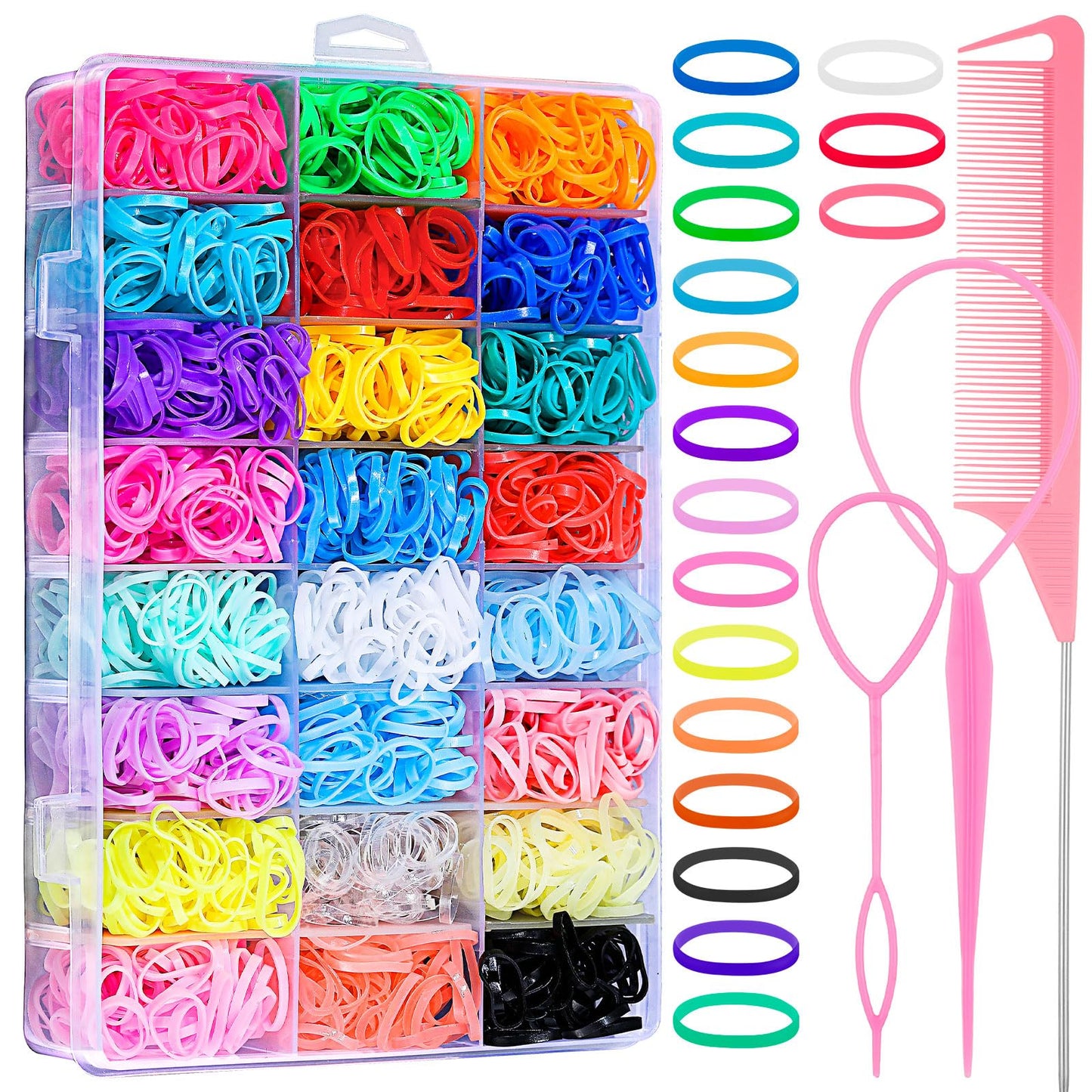 2000 Pcs Elastic Hair Rubber Bands for Girls, 24 Colors Small Girl Hair Ties Baby Hair Ties Elastic Rubber Bands with Hair Loop Styling Tool Hair Accessories for Toddler Baby Girl Hair