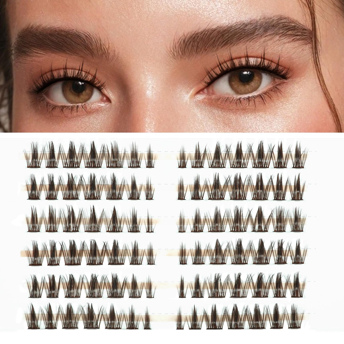 LANKIZ Manga Lashes Individual, Brown Anime Lash Clusters, Doll Manhua Eyelashes, Spiky Individual Lashes Natural DIY Wispy Manga Lash Clusters, False Lash Extension at Home