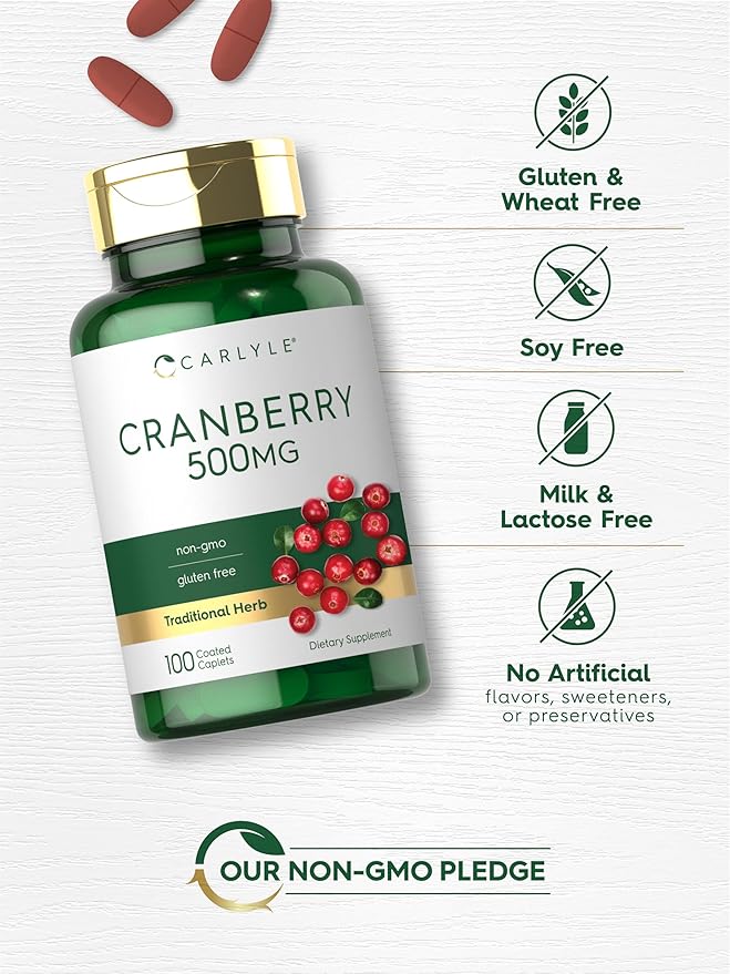 Carlyle Cranberry Pills | 500mg | 100 Caplets | Non-GMO, Gluten Free Supplement for Women & Men