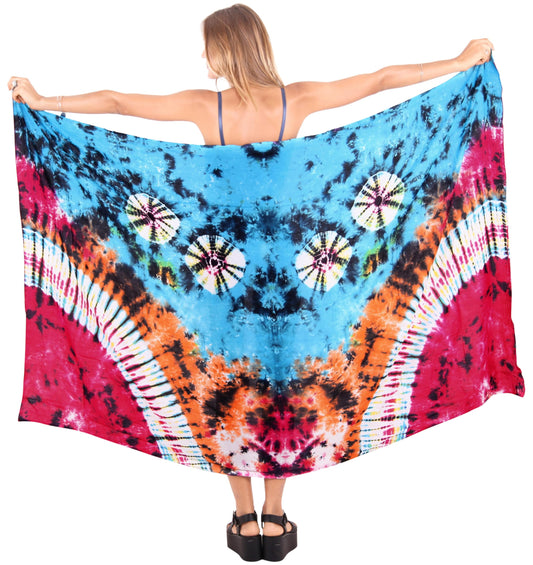 LA LEELA Women's Wrap Sarong Swimwear Cover up Wraps One Size Fuscia Tie Dye