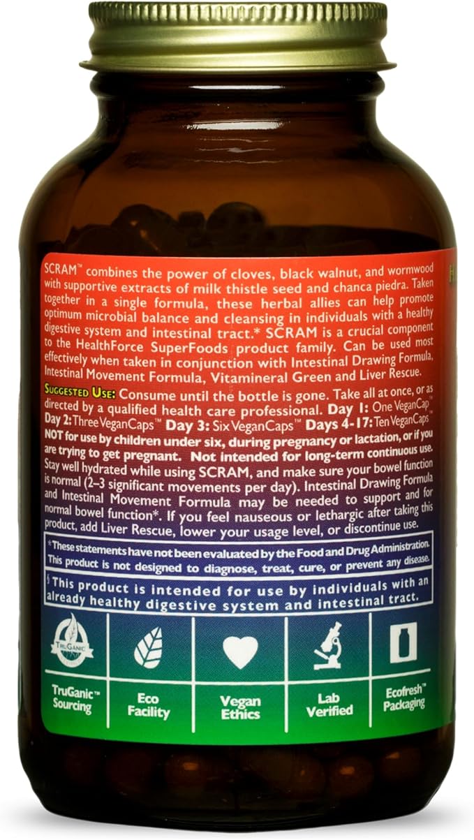 HealthForce SuperFoods Scram - Herbal Supplement with Milk Thistle, Wormwood & Black Walnut - Digestion Support Capsules - 150 Vegan Capsules (Pack of 2)