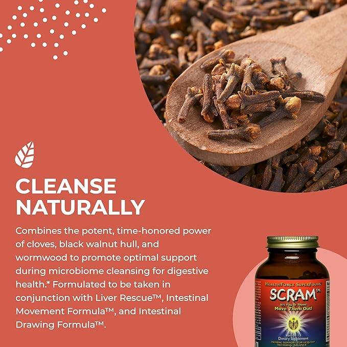 HealthForce SuperFoods Scram - Herbal Supplement with Milk Thistle, Wormwood & Black Walnut - Digestion Support Capsules - 150 Vegan Capsules