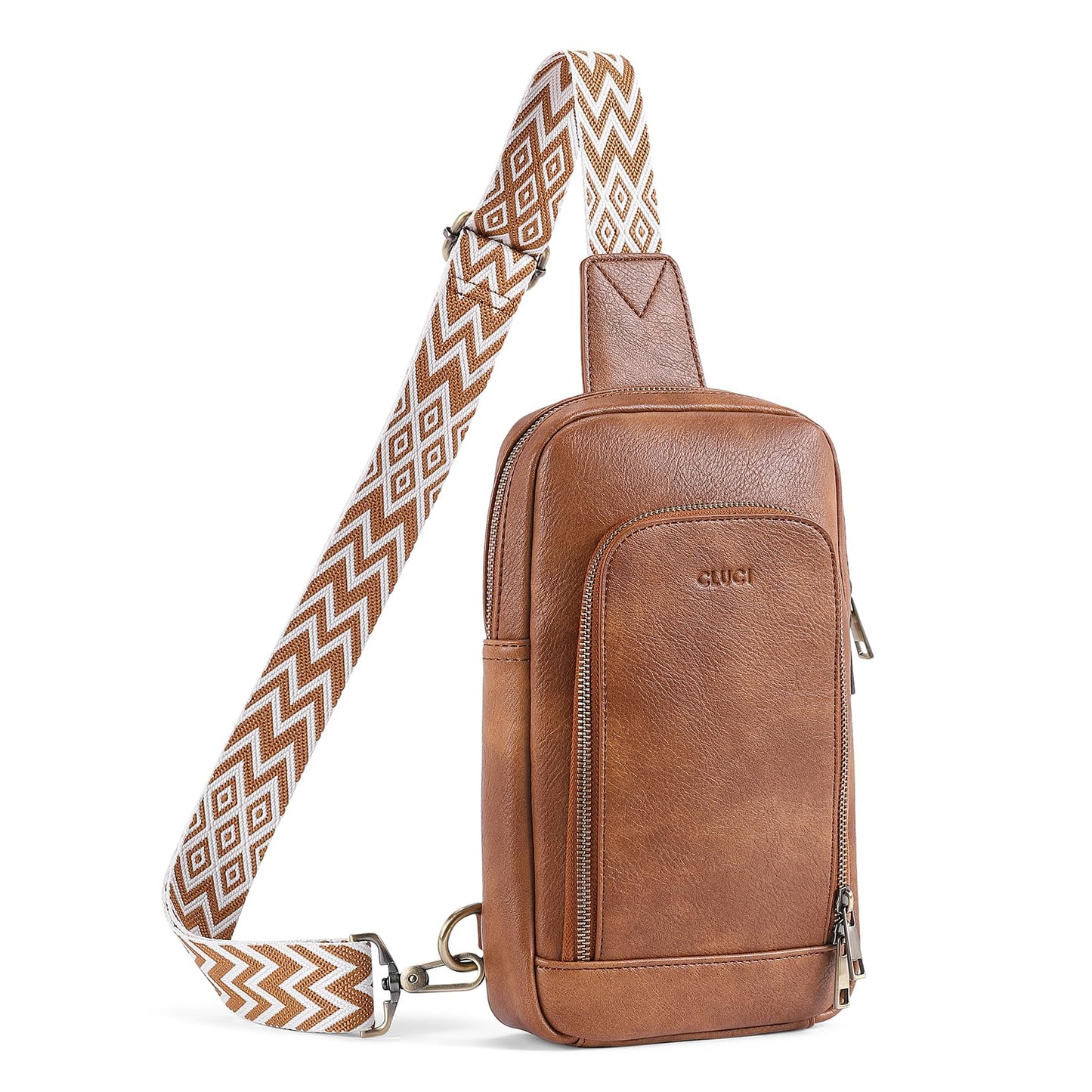 CLUCI Sling Bag for Women Leather Crossbody Bags for Women Cross Body Bag for Woman Large Crossbody Sling Backpack Crossbody Bag for Travel Hiking Brown