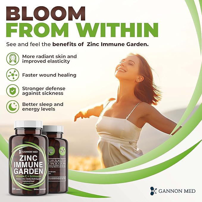 Chelated Zinc 50mg Immune Garden Vitamin C 800mg Zinc Supplements Echinacea 600mg per Tablet - Immunity + Skin + Reproductive Health Minerals - Zinc Chelate Immune Booster for Kids & Adults