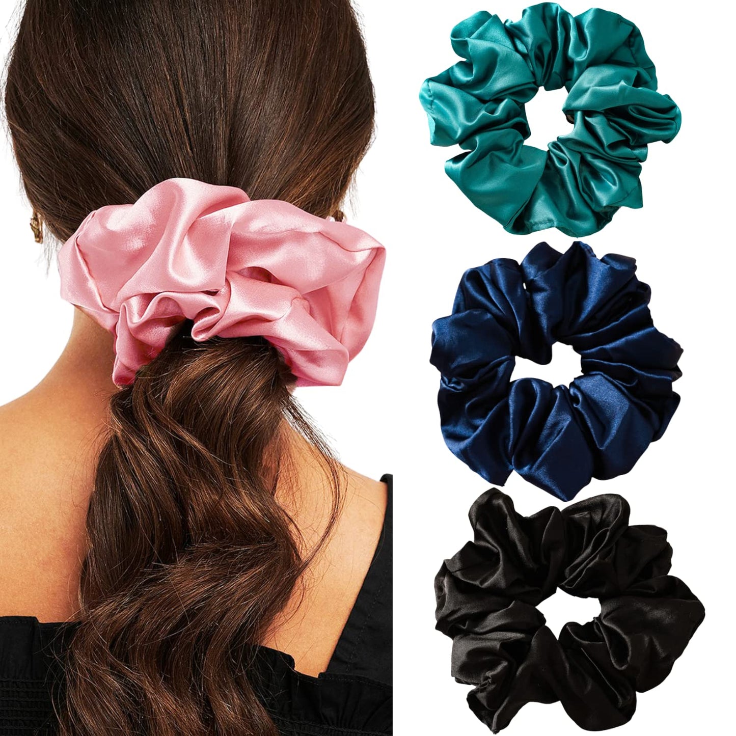 Large Satin Scrunchies Oversized Scrunchies Jumbo Scrunchies Sleeping Giant Scrunchie No Damage Big Satin Silk Scrunchies for Women(D)