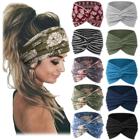 Jesries 10 PCS Women Headbands African Wide Hair Wrap Extra Turban Head Bands for Lady Large Sport Workout Stretch Non-slip Big Hair Bands