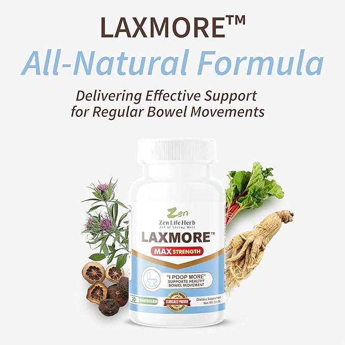 LAXMORE I Poop More Max Strength 100% Natural Plant-Based Supplement (90 Capsules)