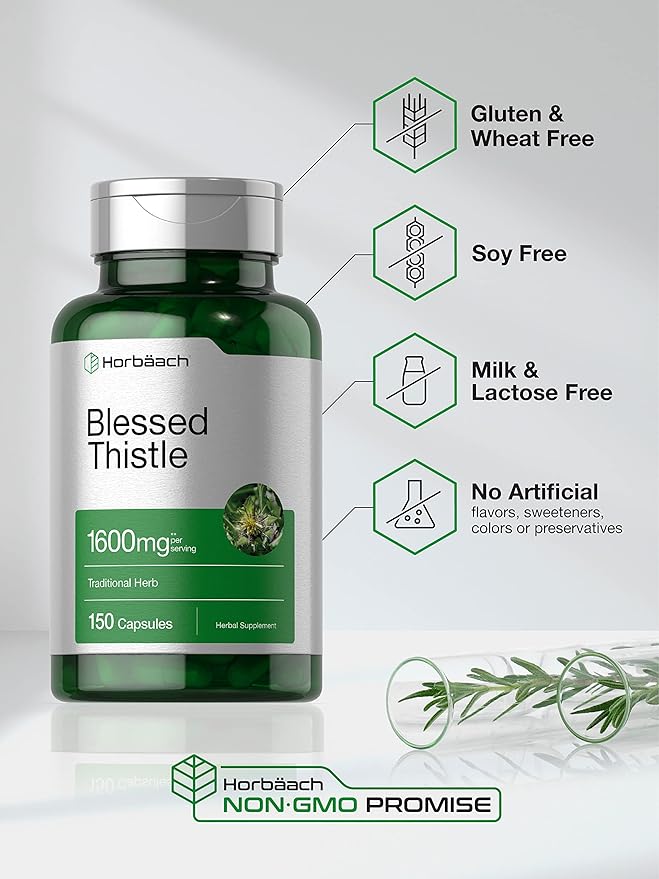 Horbaach Blessed Thistle Capsules 1600 mg | 150 Count | Max Potency | Non-GMO, Gluten Free Herb Supplement