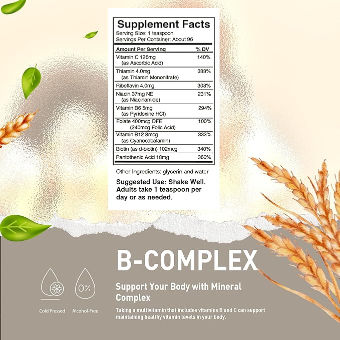 HoneyCombs Vitamin B Complex Drops – Liquid Supplement with Vitamin B1, B2, B3, B5, B6, B7, B9, B12 & Vitamin C – Super B Complex Vitamins – Alcohol-Free Liquid Vitamin Supplement, 16 Fl Oz.