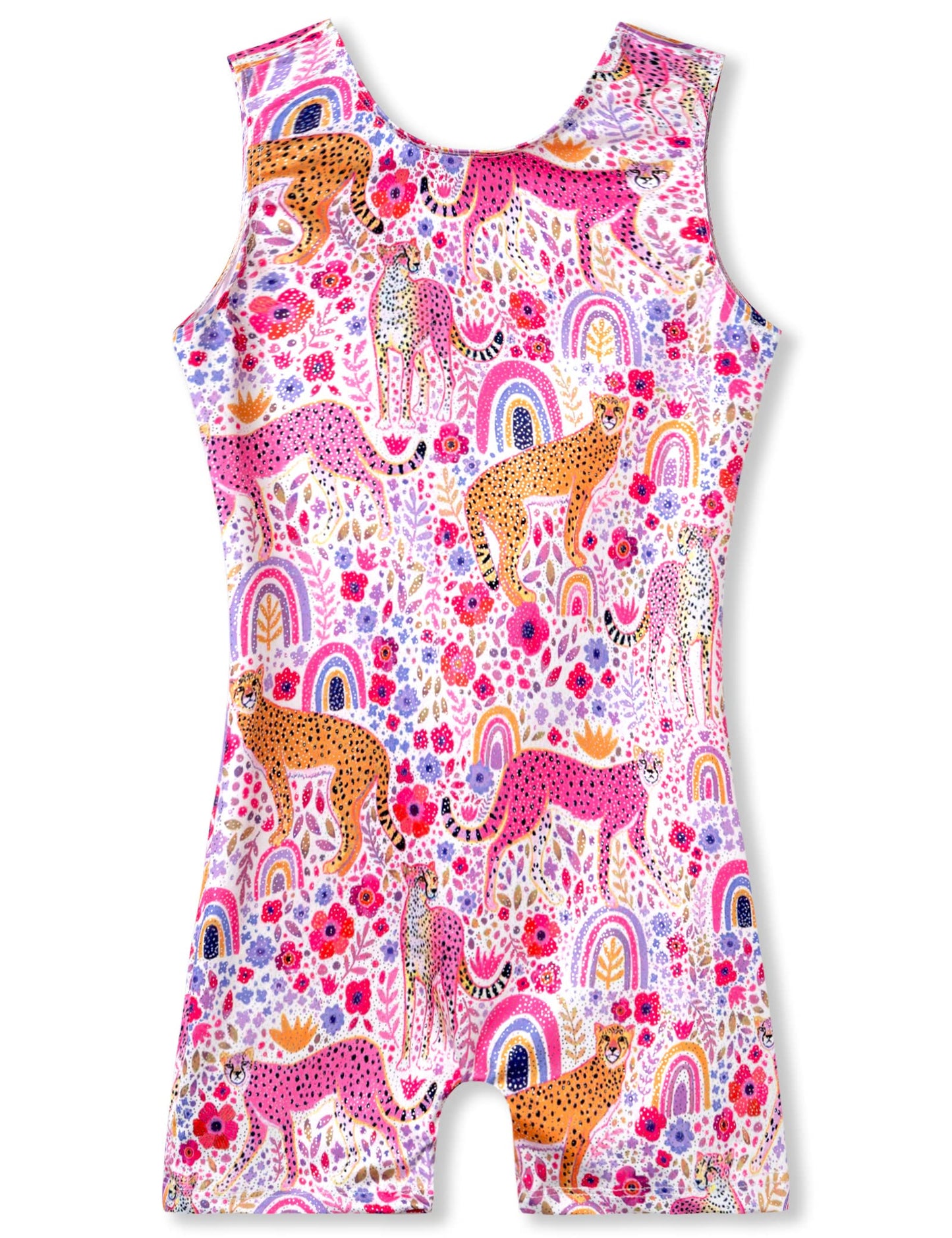 Gymnastics Leotard for Girls 5 6 Years Old Sparkle Pink Cheetah Floral Print Sleeveless Biketards Workout Unitard