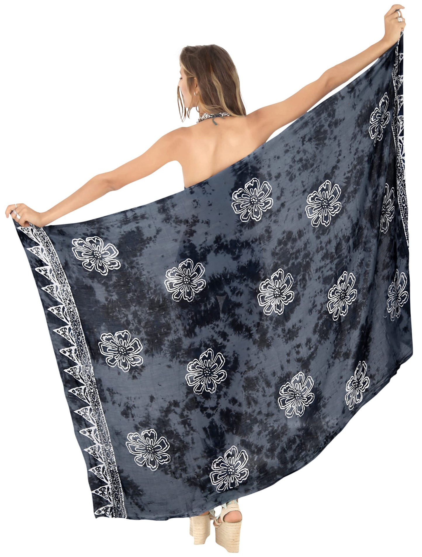 LA LEELA Women's Wrap Sarong Swimwear Cover up Wraps One Size Floral Black