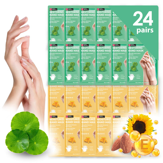 Innerest 24 Pairs Original Derma Beauty Hand Mask Bulk, Moisturizing Hand Gloves for Dry Hands, Nail Care Essential (Cica + Vitamin E)