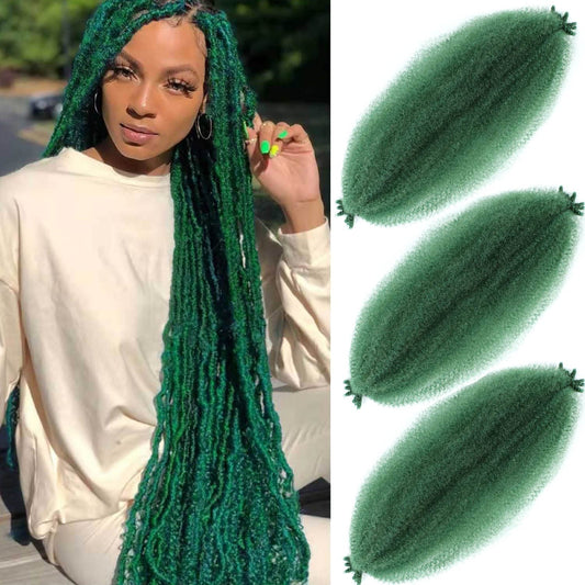 Afro Twist Hair 16 Inch 3 Packs, Springy Afro Twist Hair Pre Fluffed Spring Twist Hair Pre Separated Wrapping Hair for Soft Locs Hair Extensions (16 Inch (Pack of 3), Green#)